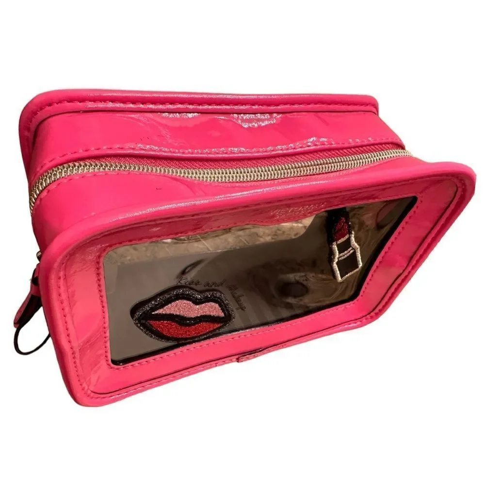 Victoria's Secret Cosmetic Case Clear Pink Patches Beauty Travel Makeup …